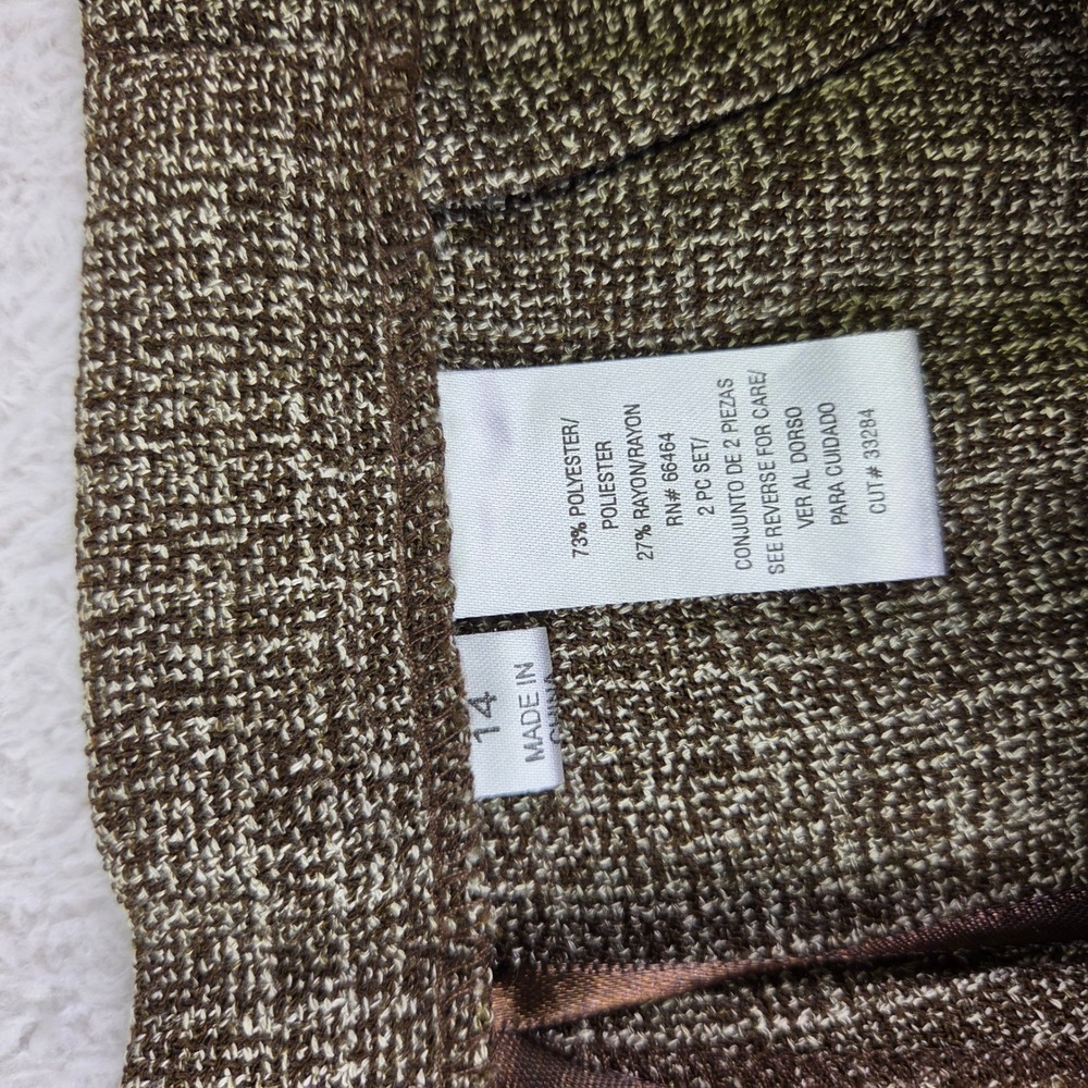 Studio I Brown Tweed 2 Piece Pant Suit Blazer Wide Leg Trousers Set Size 14 - Picture 7 of 10